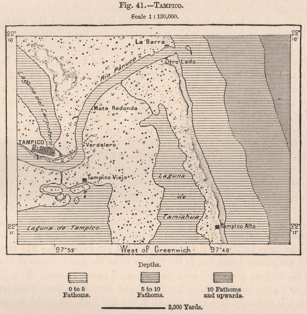 Tampico. Mexico 1885 old antique vintage map plan chart